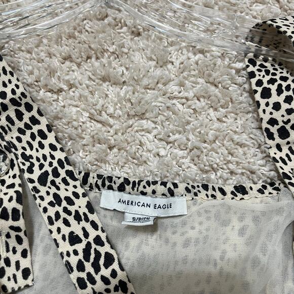 American Eagle Small Cheetah Print Linen Blend Square Neckline A-Line Mini Dress - Picture 6 of 8